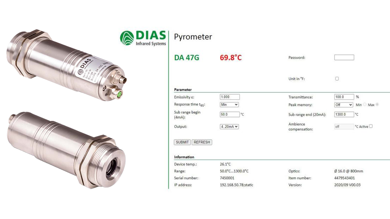 DA47G, 可連接網絡的玻璃專用型紅外測溫儀 , 測溫范圍50-2500°C DA47G, 可連接網絡的玻璃專用型紅外測溫儀 , 50-2500°C